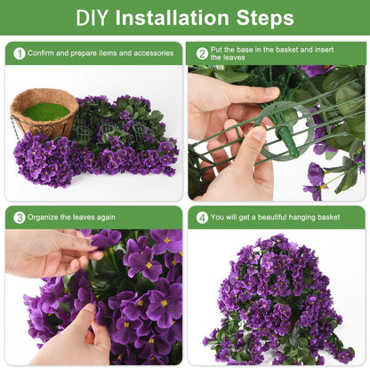 INQCMY Artificial Fake Hanging Plants Flowers Basket for Spring Summer Outdoor Outside Decoration,Faux Silk Begonia Flower in Planter Look Real UV Resistant for Home Porch Patio Balcony Yard Decor