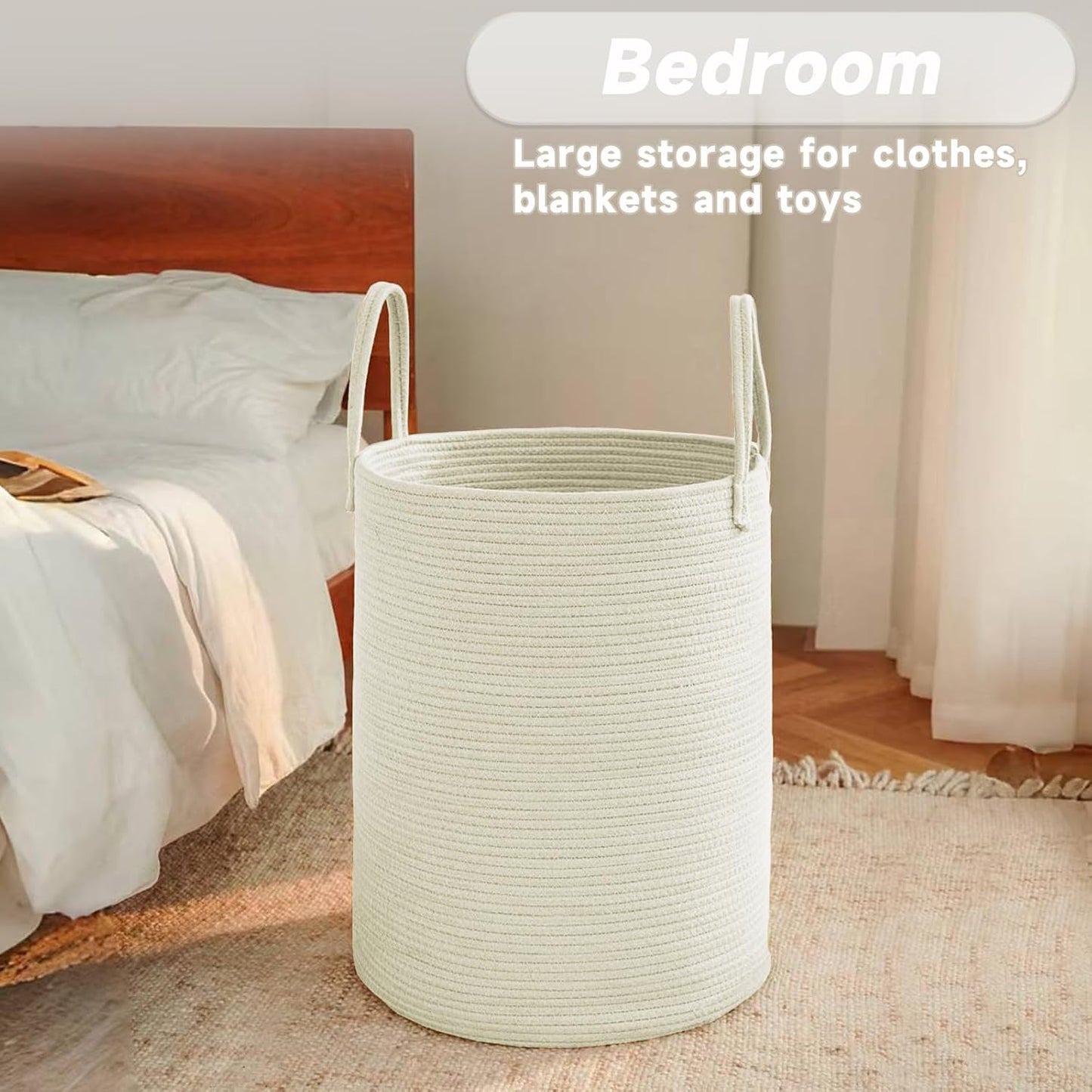 JMvicyroam Large Woven Laundry Basket Hamper,60L Cotton Rope Storage Bin for Blankets,Toys and Clothes,Decorative Tall Nursery Hamper for Living Room,Baby Nursery,Bathroom and Bedroom,Brown