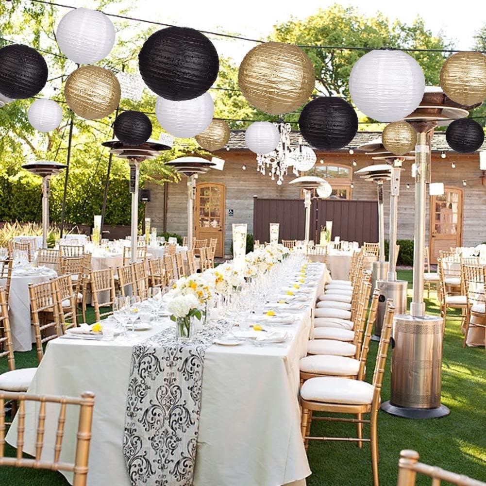 Paper Lanterns Decorative, Round Hanging Paper Lanterns Decorations for Rustic Party Bridal Shower Wedding Sage Green Birthday Party Supplies Gold/Ivory/Sage Green 15pcs
