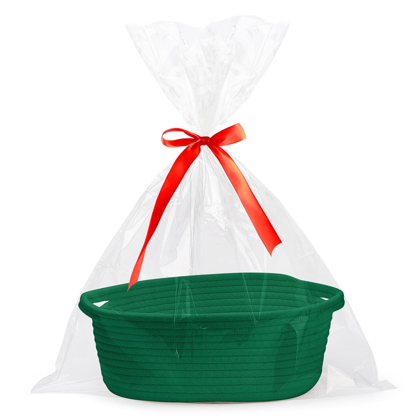 Pro Goleem Small Woven Basket with Gift Bags and Ribbons Durable Baskets for Mothers Day Gifts Empty Small Rope Basket for Storage 12"X 8" X 5" Baby Toy Baskets with Handles, White
