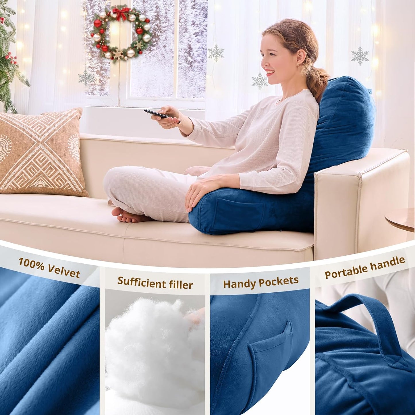 Sasttie Reading Pillows for Sitting in Bed Adult, Back Pillow Bed Sitting Up, Back-Rest Support Cushion for Sit Up on Couch, Sofa, and Floor, Dorm Essentials, Oeko-Tex Certified, Dark Grey