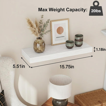 Fixwal Black Floating Shelves for Wall, Rustic Wood Shelves for Bathroom, Living Room, Bedroom and Kitchen, Wall Shelves for Storage, Books, Room Decor (Set of 4, 15.8 Inch)