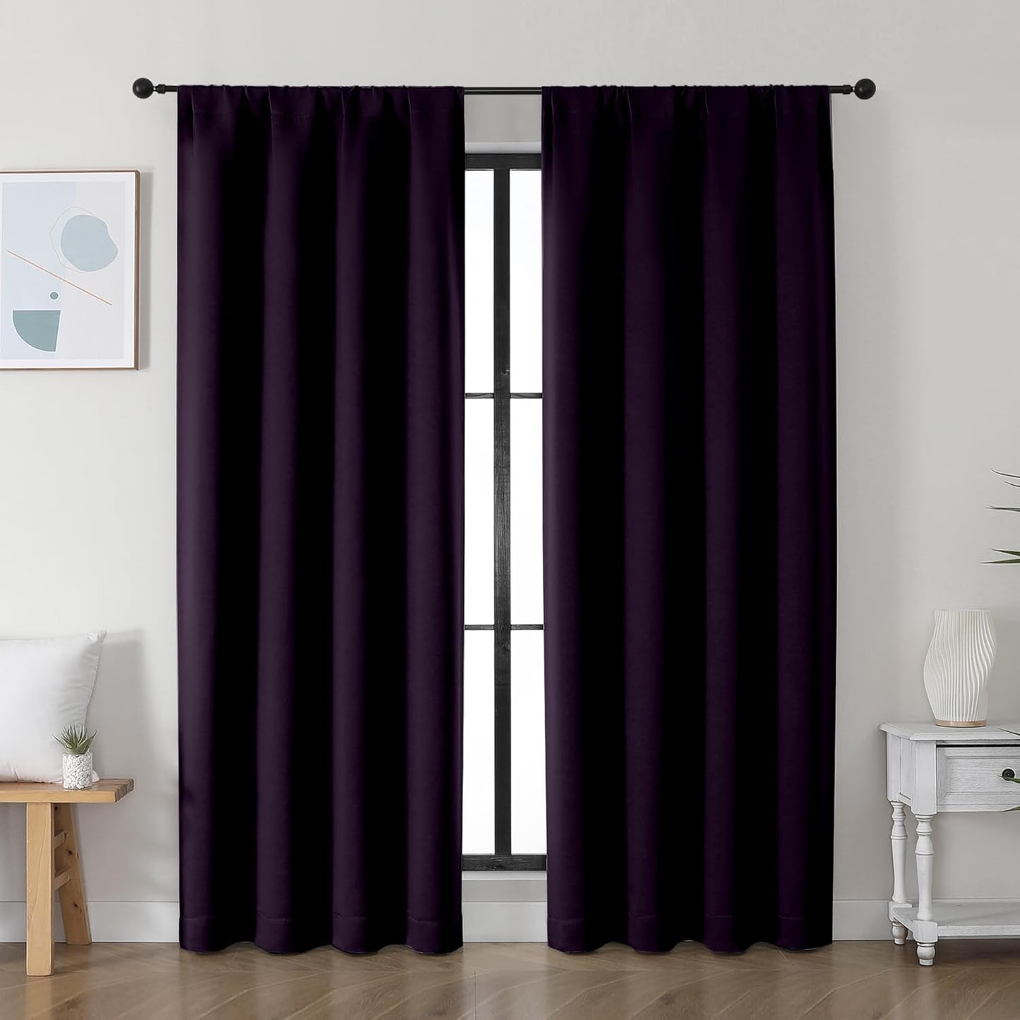 Simplebrand Ava Sage Green Blackout Curtains for Bedroom 63 Inch Length 2 Panels Set, Solid Thermal Insulated Energy Saving Rod Pocket Window Treatment Curtains Blackout Drapes, W40 x L63 Inch, Sage - Colors B