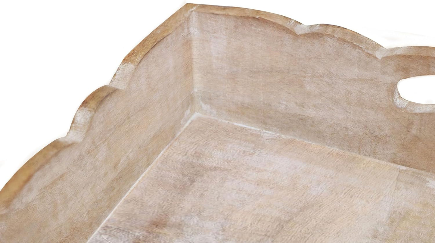 Hand Carved Wooden Serving Tray - Decorative Breakfast Tray with Handles - Rustic Wooden Food Tray with Intricate Detail - Unique Furnishing Accent - Natural Finish - 17 x 13 x 2.5 Inch - COTTON CRAFT