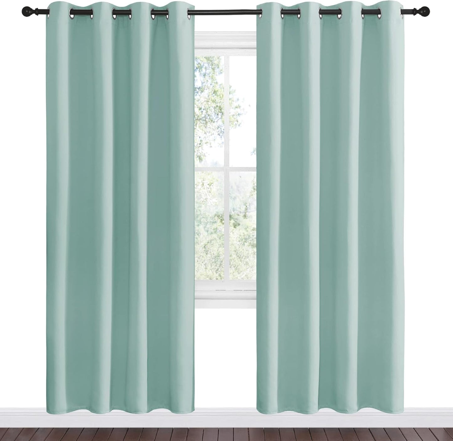 NICETOWN Halloween Pitch Black Solid Thermal Insulated Grommet Blackout Curtains/Drapes for Bedroom Window (2 Panels, 42 inches Wide by 63 inches Long, Black) - Colors A