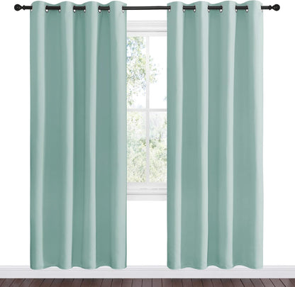 NICETOWN Halloween Pitch Black Solid Thermal Insulated Grommet Blackout Curtains/Drapes for Bedroom Window (2 Panels, 42 inches Wide by 63 inches Long, Black) - Colors A