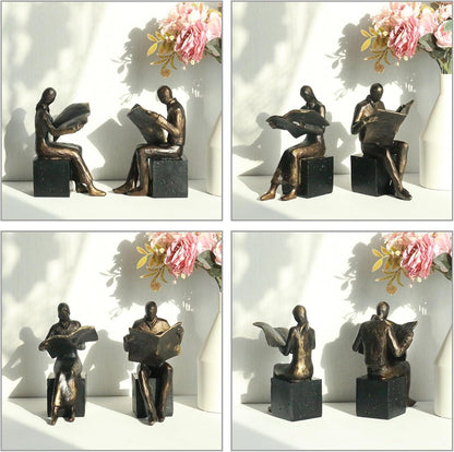 Lukitas Thinker Decorative Bookends, Non-Slip Book Holder, Book Ends for Shelves Living Room Office Home Decor, Resin, 1Pair/2Piece 9''