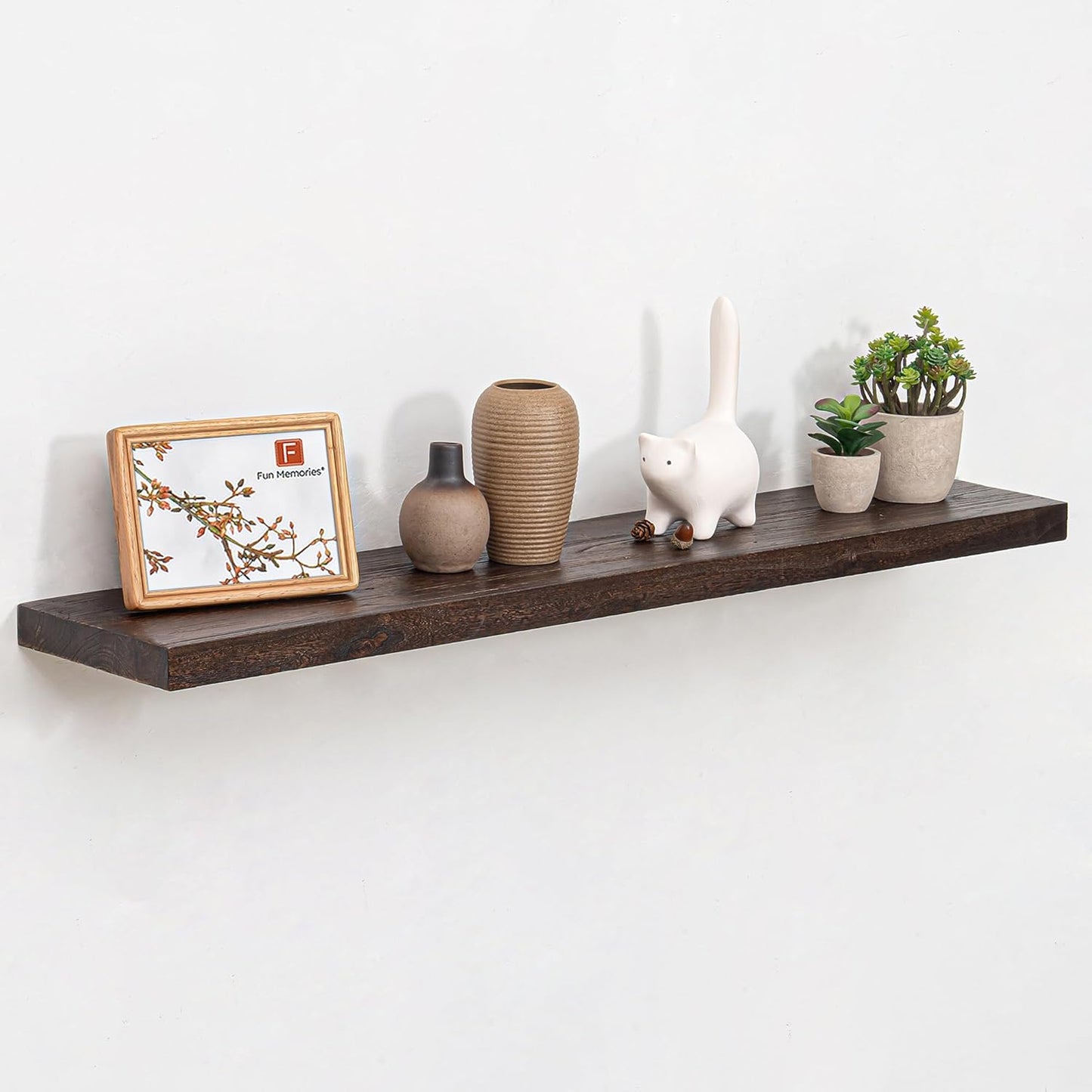 Floating Shelves 36 Inches Long - 8 Inch Deep Rustic Premium Solid Pine Wood for Storage - Farmhouse Wall Mounted for Living Room - Heavy-Duty Metal Bracket - 36" W x 8" D - Set of 2 - White Color