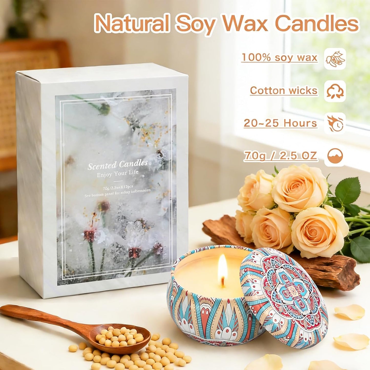 Scented Candles Gift Set, 12 Pack Soy Wax Candles for Home, 12 Scents, Aromatherapy Travel Tins with Gift Box for Women, Birthday, Housewarming, Relaxation