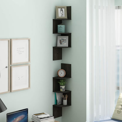 Furinno Rossi 5-Tier Wall Mount Floating Radial Corner Shelf, White