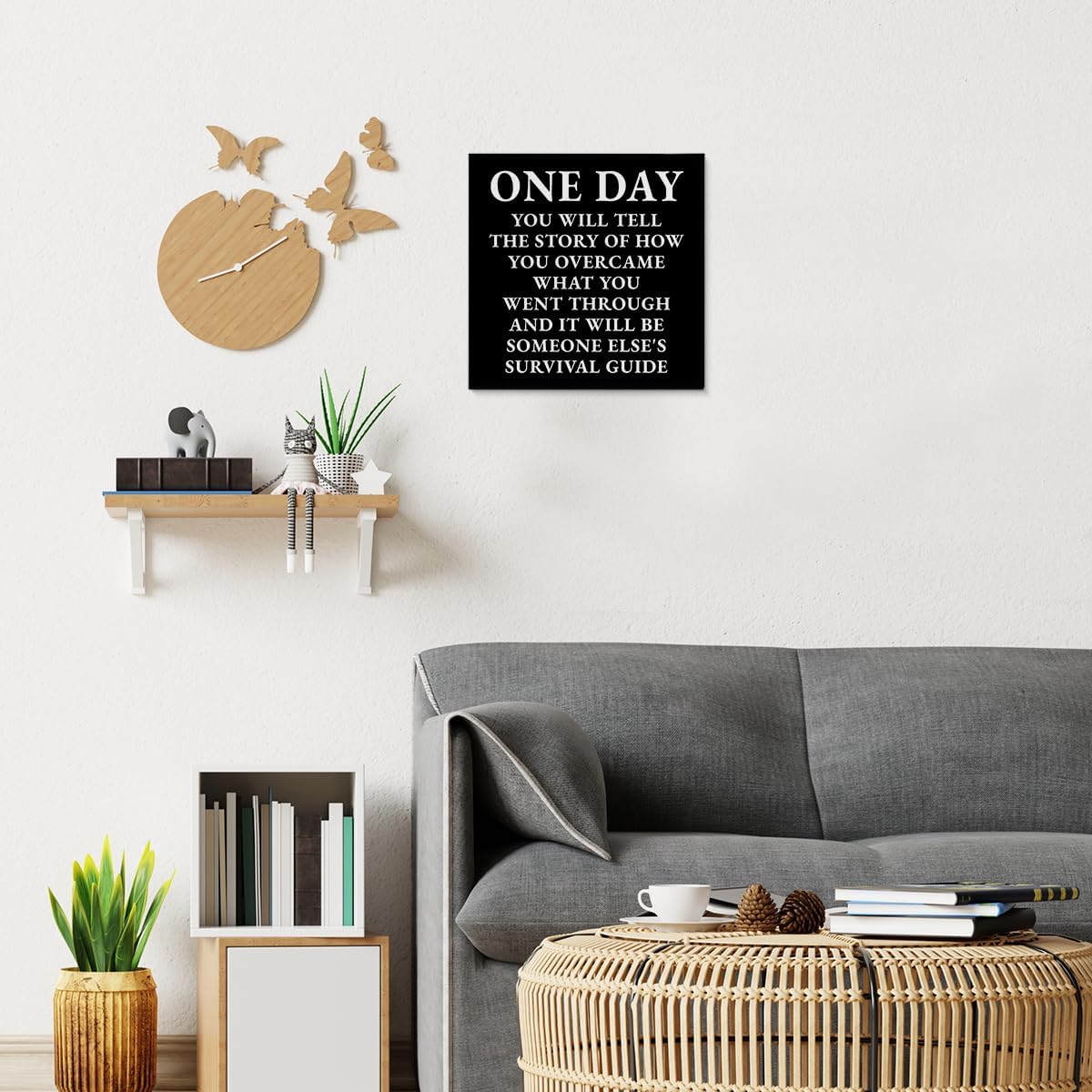 Inspirational Farmhouse Canvas Print Wall Art Decor One Small Positive Thought in the Morning Can Change Your Whole Day Sign Painting Plaque Rustic Home Decoration (8 X 8 Inches, Framed)