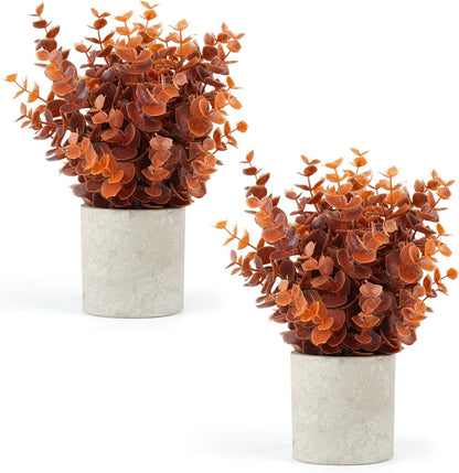 Velener 2 Pcs Small Fake Plants Eucalyptus, Artificial Plants Indoor for Shelf, Potted Eucalyptus Plants for Home/Bathroom/Pottery Barn/Desk/Farmhouse/Coffee Table Decor (Sage Green)
