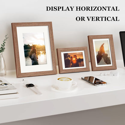 Povrgive Picture Frames, Made of Real Glass and Wooden Frame, Gallery Photo Frames Set of 10 for Collage Wall Decor, Multi Sizes Including 8x10, 5x7, 4x6 for Mounting or Tabletop Display, Wood
