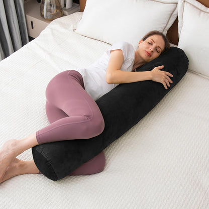1 MIDDLE ONE Body Pillow for Adults, Bolster Pillow with Removable Velvet Cover, Long Round Cervical Roll Pillow, 47 x 7.87 Inches, Grey