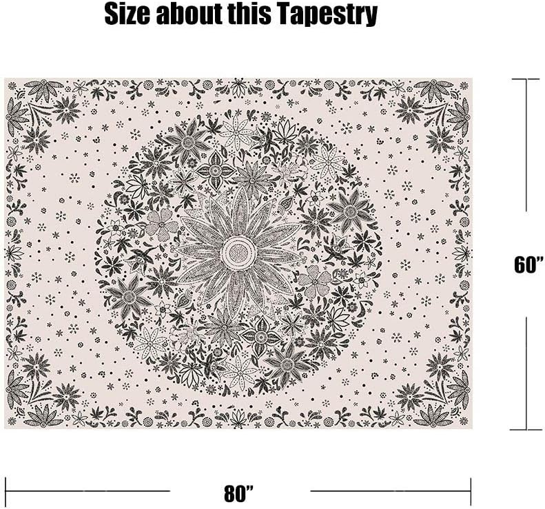 Neasow Bohemian Tapestry Wall Hanging, Beige White Floral Tapestry with Dotted Daisy Medallion Print Bedroom Boho Hippie Home Decor, 36×48 inches