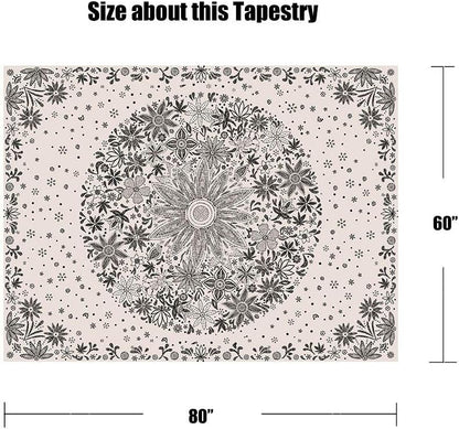 Neasow Bohemian Tapestry Wall Hanging, Beige White Floral Tapestry with Dotted Daisy Medallion Print Bedroom Boho Hippie Home Decor, 36×48 inches