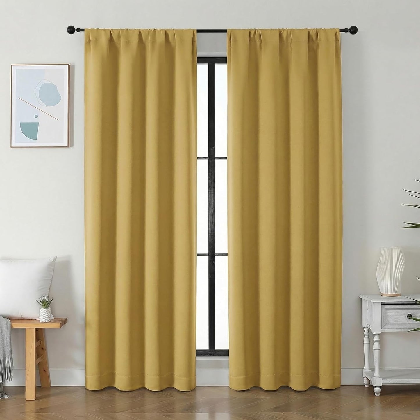 Simplebrand Ava Sage Green Blackout Curtains for Bedroom 63 Inch Length 2 Panels Set, Solid Thermal Insulated Energy Saving Rod Pocket Window Treatment Curtains Blackout Drapes, W40 x L63 Inch, Sage - Colors C