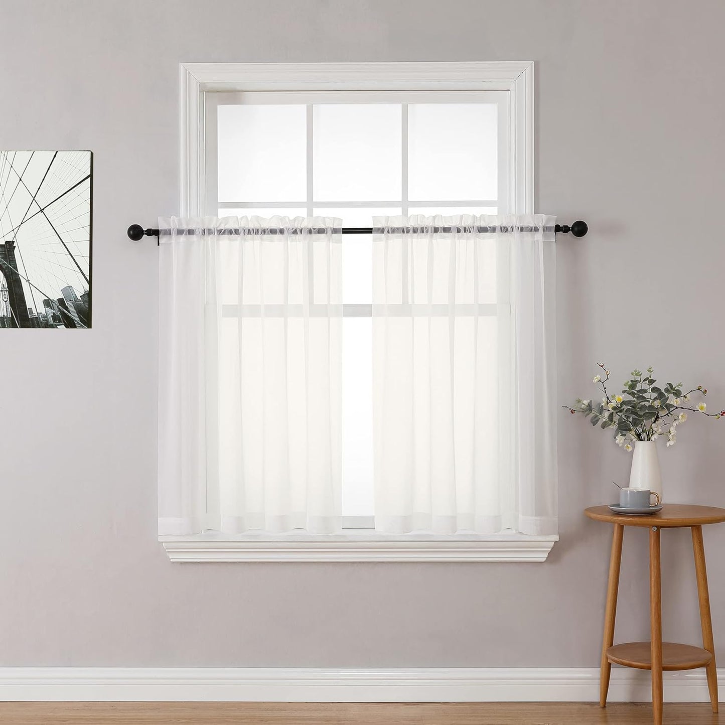 Chyhomenyc Sheer White Valances for Windows 2 Pack, Small Window Curtains for Living Room Bathroom Cafe Laundry Basement, Modern Top Dual Rod Pocket Voile Curtain, 42W x 14L inches, White - Colors C