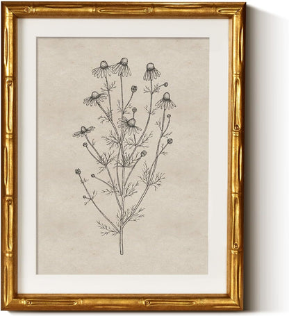 InSimSea Gold Bamboo Framed Canvas Wall Art, Retro Blue Hydrangea Botanical Prints, Antique Flowers Picture Frame with Mat, Victorian Home Wall Decor for Kitchen Living Room Bedroom, 11x14inch