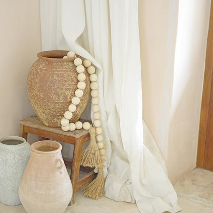Extra Large Wood Bead Garland with 1.4" Diameter Wood Beads, Wooden Beads Garland with Tassels, Decorative Beads Home Decor, Farmhouse Beads Decor (Natural, 50 Inches)