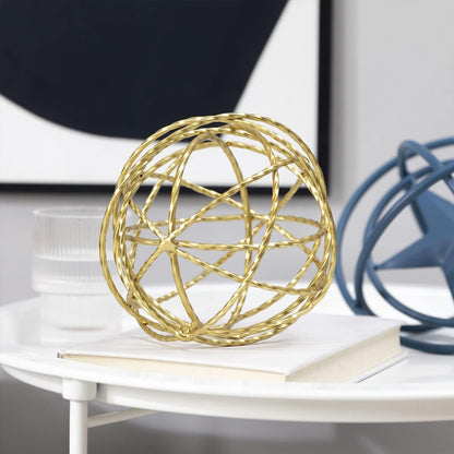 5.5" Gold Metal Geometric Sculpture, Modern Square Decorative Sphere, Small Tabletop Decoration Ball for Home Office Table Shelf Living Room Bedroom Desk Decor