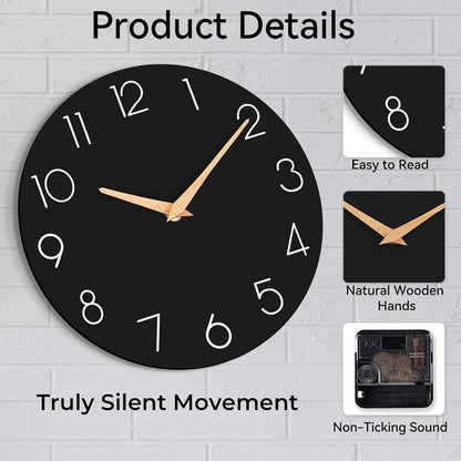 cicininc Wall Clock, Gray Silent Non-Ticking, Decorative Battery Operated Wall Clocks for Bedroom, Kitchen, Home, Office, School, Hotel (8 Inch)