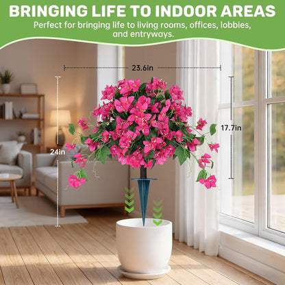 2Pack 4FT Artificial Bougainvillea Topiary Trees for Outdoor, Fake Silk Flowers Plants Bushes with Ground Spike, Faux UV Resistant Shurbs Trees for Outside,Front Porch,Patio,Balcony Decor