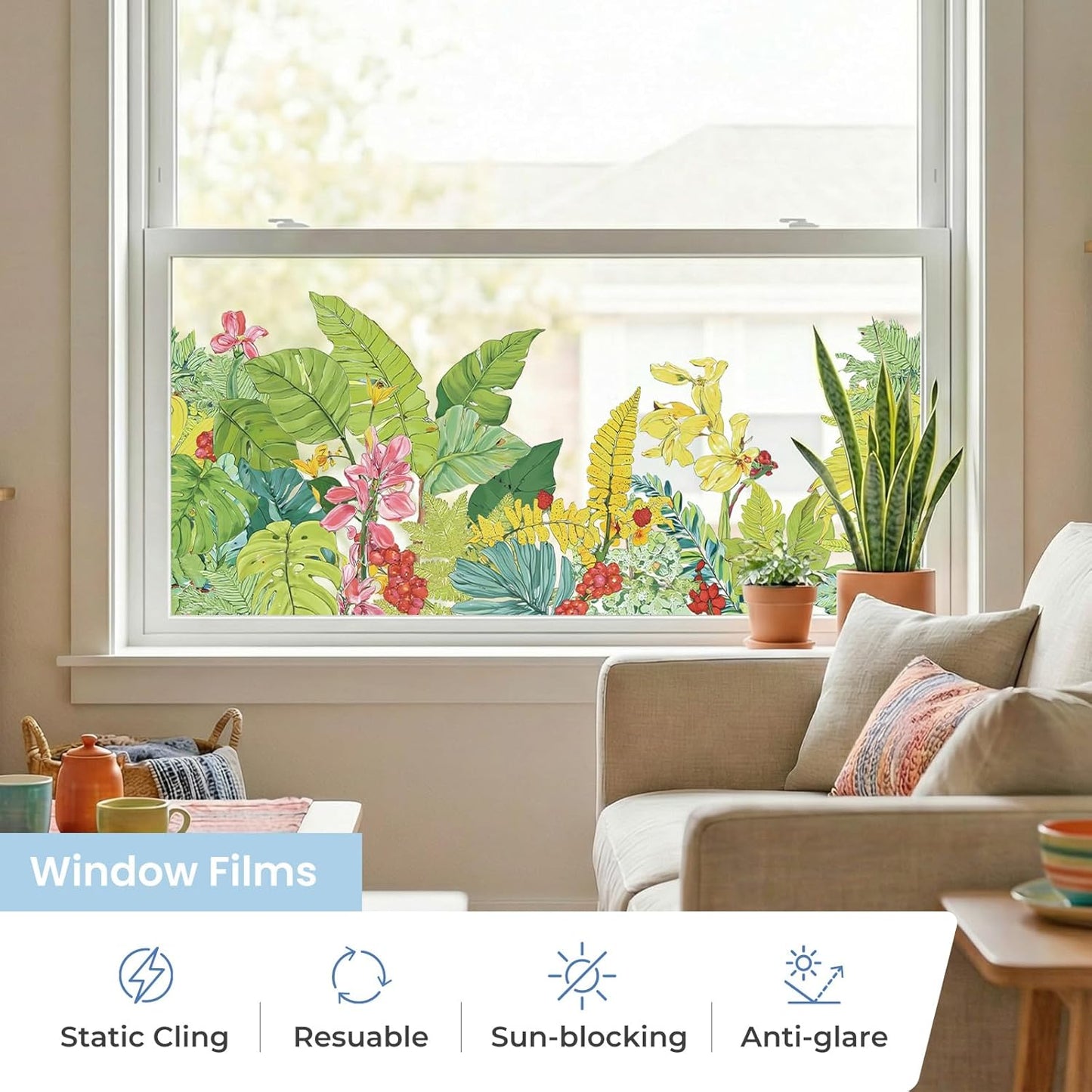 ADD.HERES Window Privacy Film,Colorful Floral Window Stickers,Removable DIY Bouquet Static Clings, Decals for Home School Office Party Supplies, Wildflower Reverie‌, 17.5 x 78.7 in