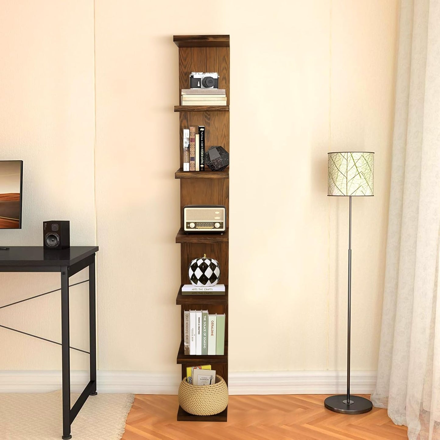 LitaEther Versatile 7 Tier Wall Shelf Unit,White Lack Wall Shelf,Display Floating Shelf with LED Remote Control Light