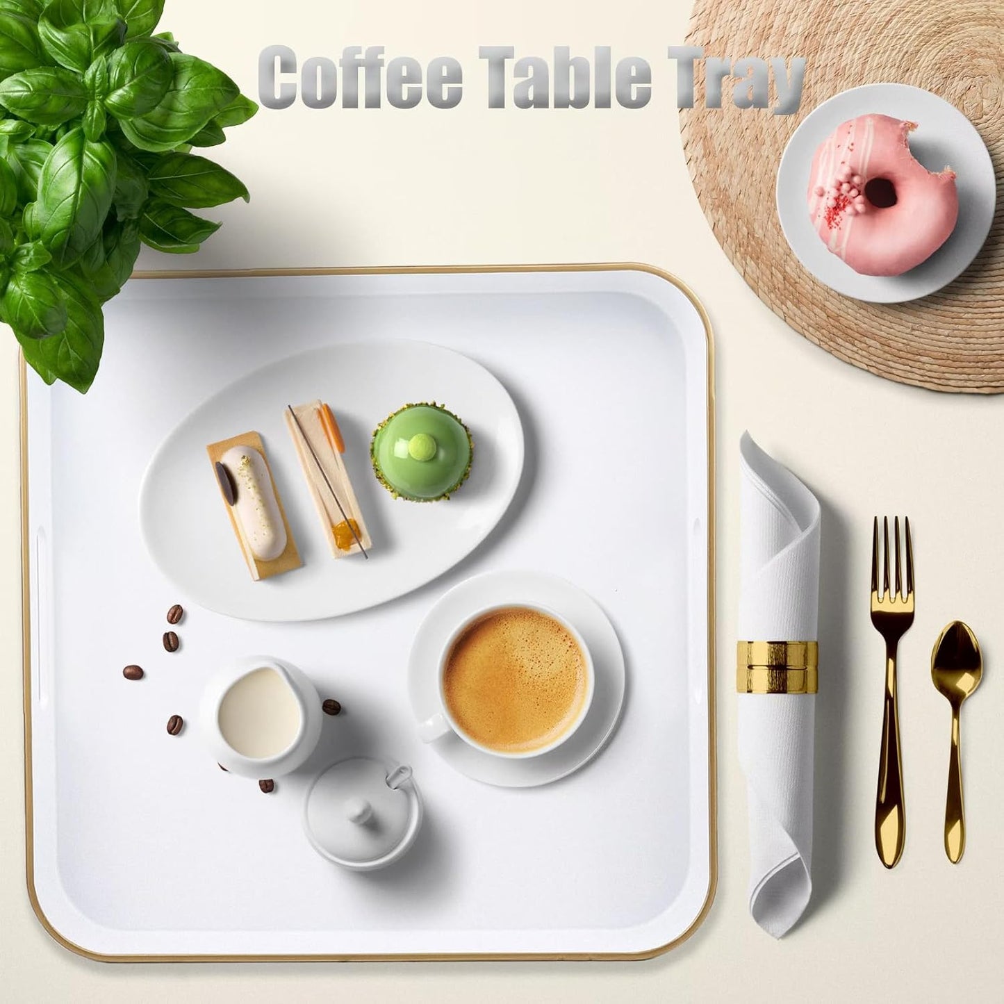 Green Decorative Tray with Handles, Versatile Serving Tray for Coffee Table, Ottoman, Ideal for Serving, Displaying, Organizing, 15.7"*10.2"*1.57"