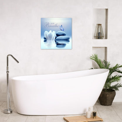 EOBTAIN Zen Flower Canvas Wall Art Bathroom Butterfly and Water Lily Stone Relaxing Spiritual Yoga Framed Wall Art Just Breathe Pictures Canvas Wall Decor for Living Room Bedroom,12x16 Inches