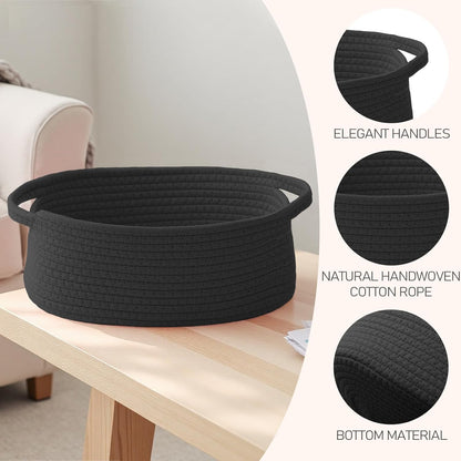 JMvicyroam Woven Basket,Small Rope Storage Bin with Handles & Ribbon Bag, Organizer for Shelves Closets,Gift Basket Empty for Birthday,Books,Dog Toys,White