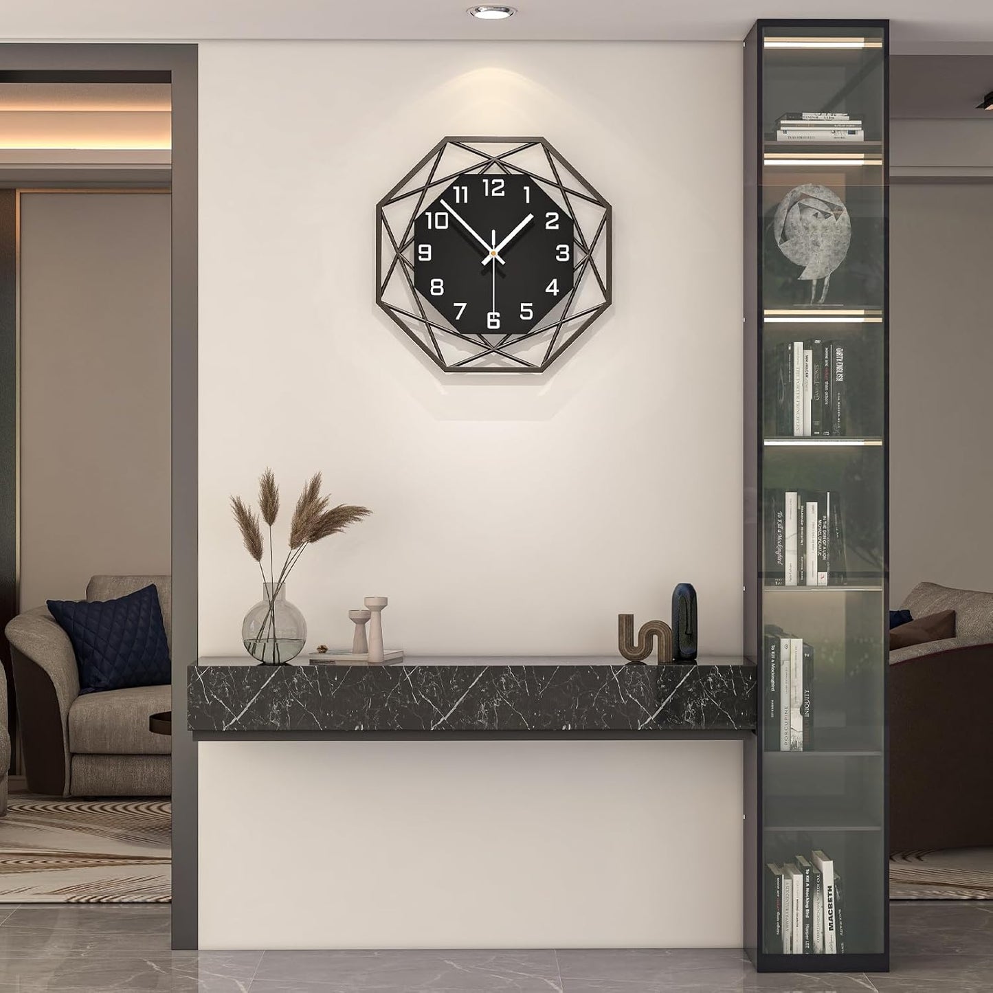 Modern Wall Clocks for Living Room Decor 12in Black Wall Clock Silent Non-Ticking Quartz Battery Operated for Office Kitchen Bedroom Bathroom Minimalist Small Clock Decoration Easy to Read