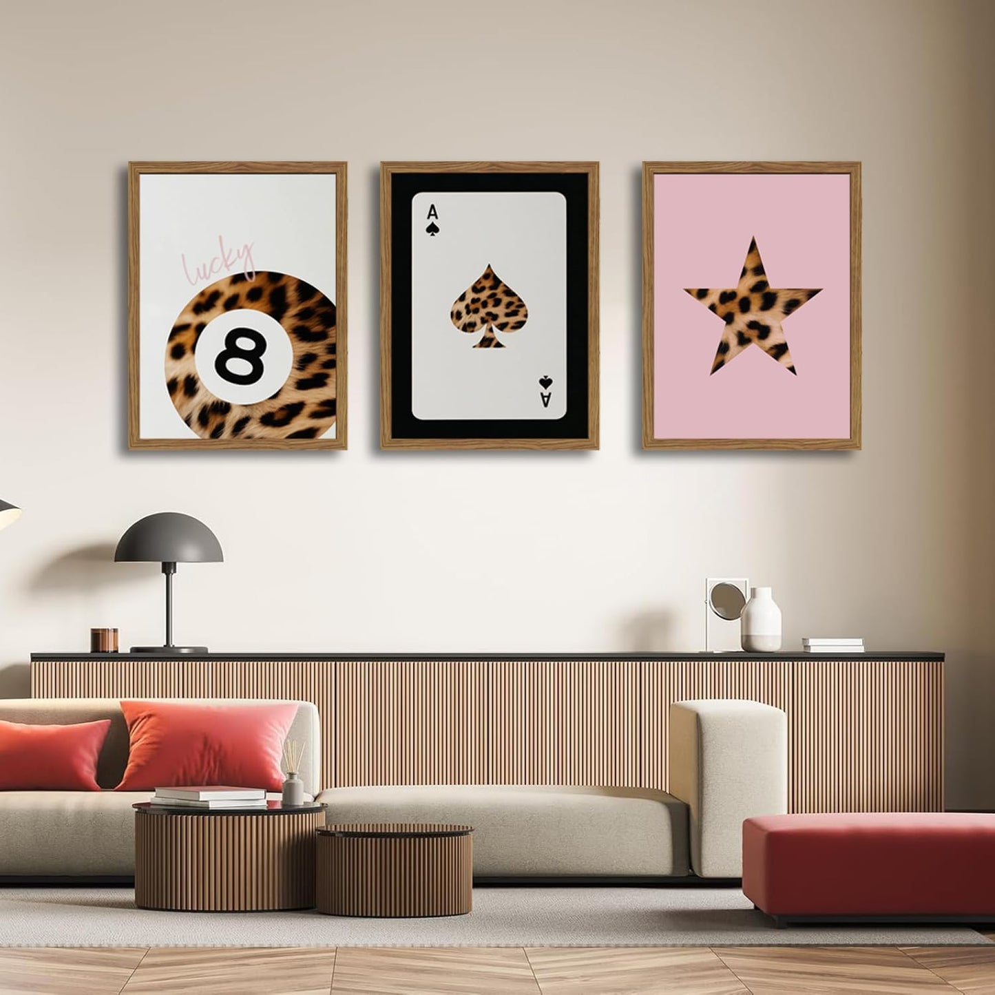 Western Wall Art Set of 3, Southwestern Cowboy Playing Card Wall Decor, Longhorn Bull Skull and How Lucky are We Poster Canvas Painting Prints for Bedroom Living Room 12x16 inch Wood Framed