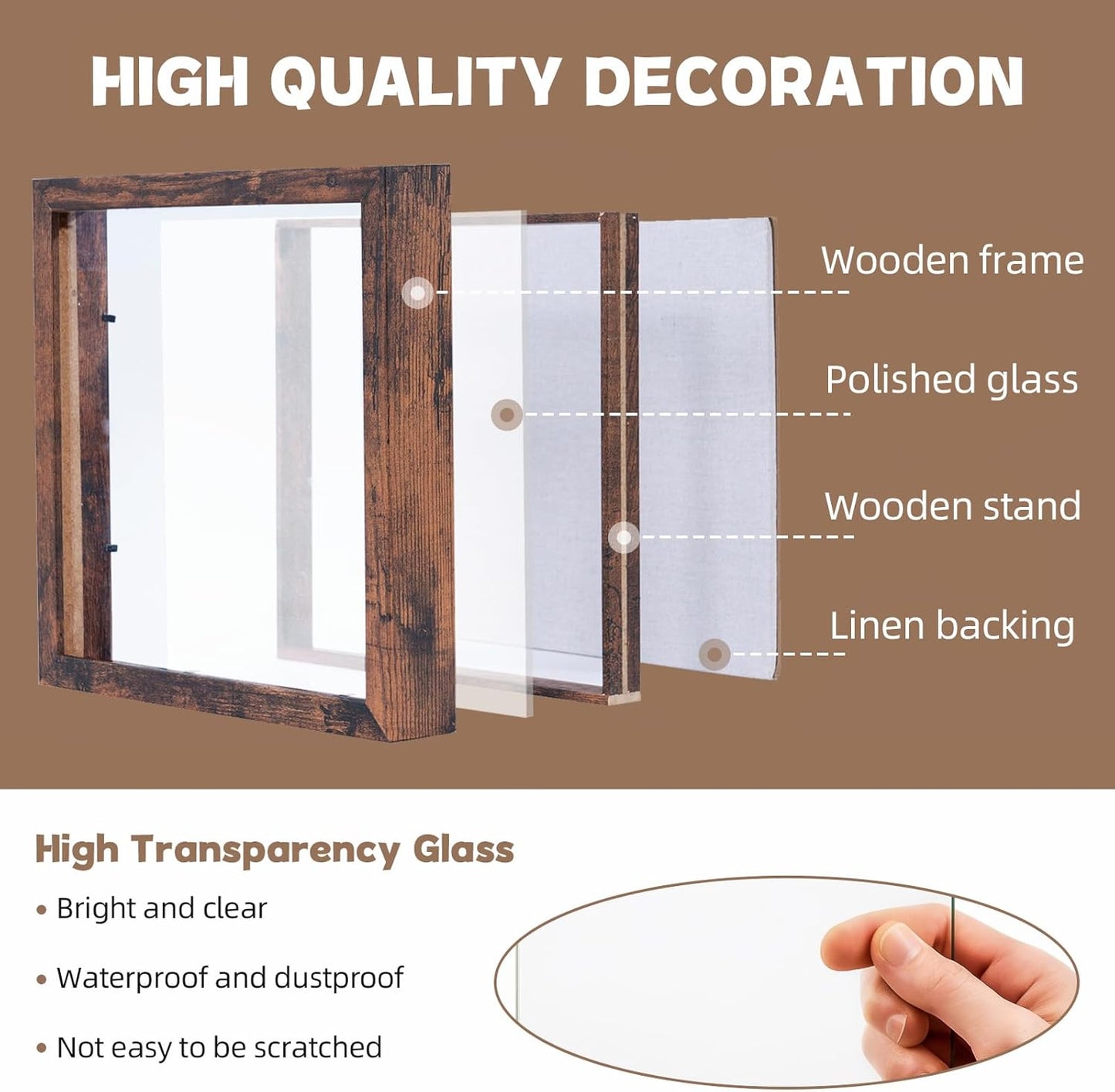 Muzilife 8x8 Shadow Box Picture Frame with Linen Board - Deep Wood & Glass Display Case Ready to Hang Memory Box Baby Sports Memorabilia, Pins, Awards, Medals, Wedding, Tickets and Photos (Black)