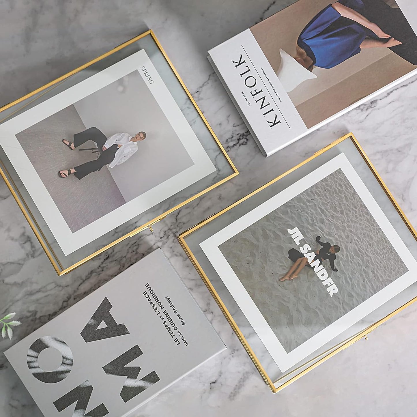 Gold Floating Picture Frame Set of 2, 10"x12" Glass Pressed Flower Picture Frames, Tabletop Standing Glass Floating Frame for 8x10 Photo Display