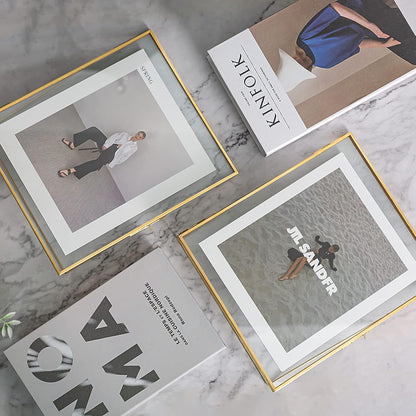 Gold Floating Picture Frame Set of 2, 10"x12" Glass Pressed Flower Picture Frames, Tabletop Standing Glass Floating Frame for 8x10 Photo Display