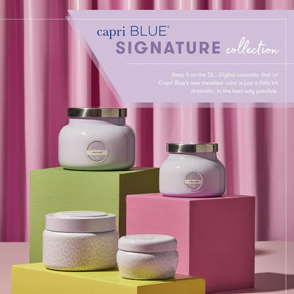 Capri Blue Volcano Printed Travel Tin Jar Candle - Luxury Candle with a Long Lasting Soy Wax Blend - Scented with Tropical & Fruity Fragrance (White Color, 8.5 oz)