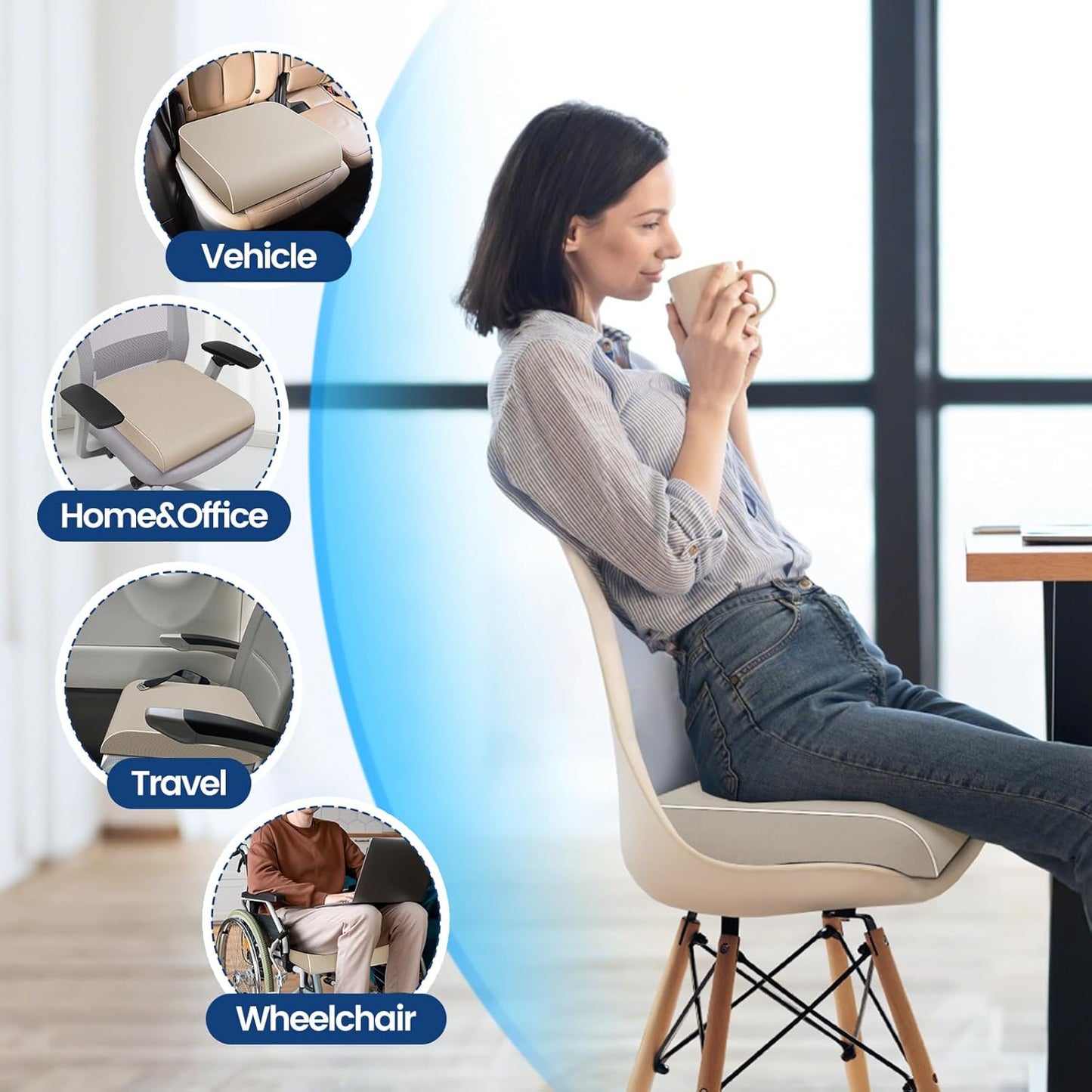 SweetSlubr Seat Cushion for Tailbone Pain Relief, Office Chair Cushion, Memory Foam Large Cushion with Non-Slip Cover for Soft Support at Office Chair, Car Seat, Airplane, Floor Pillow, Black/Large