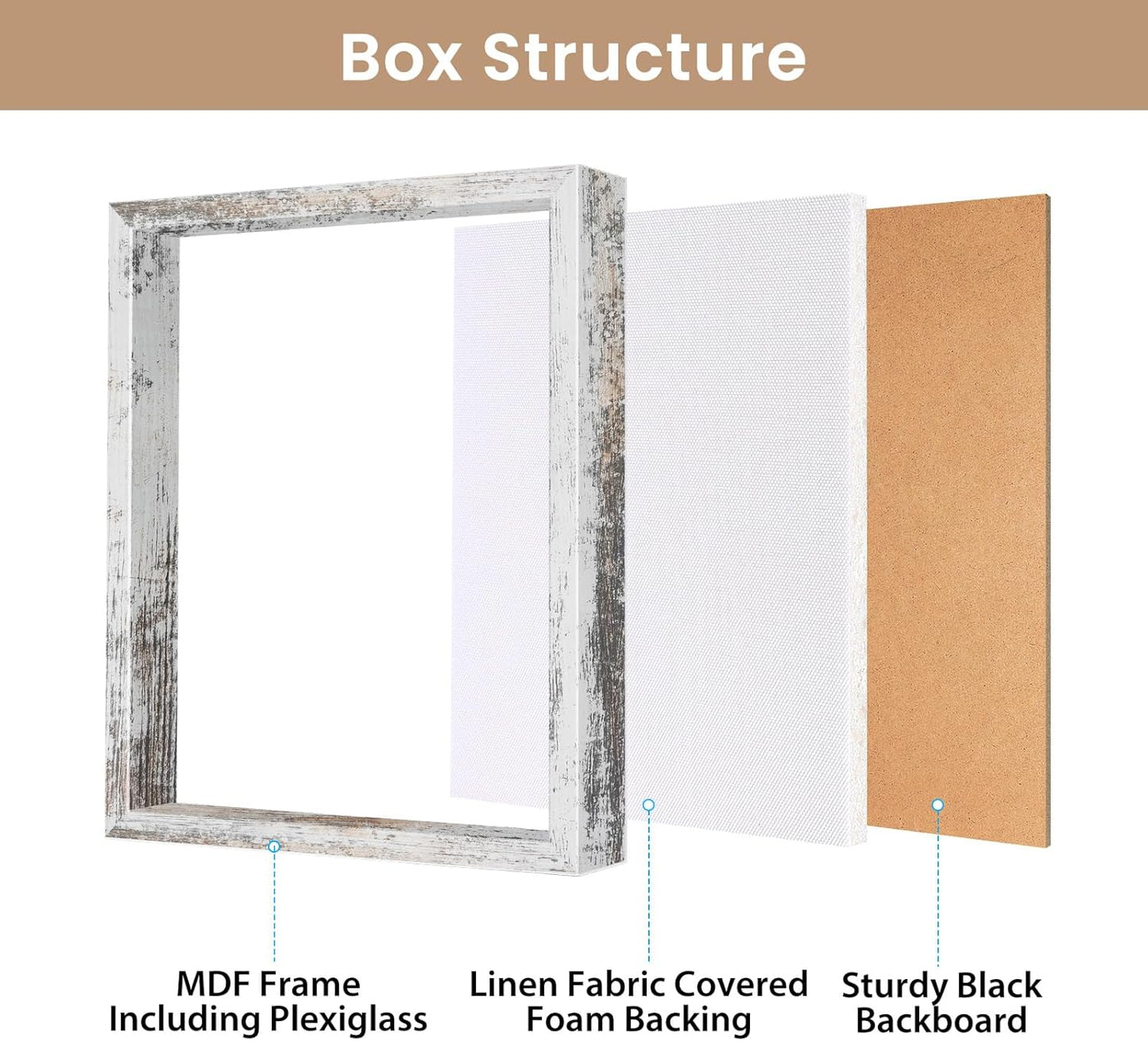 Califortree 8x8 Shadow Box Frame with Soft Linen Back - Push Pins Included, Memory Box Display Case for Flower, Tickets and 3D Items, Black