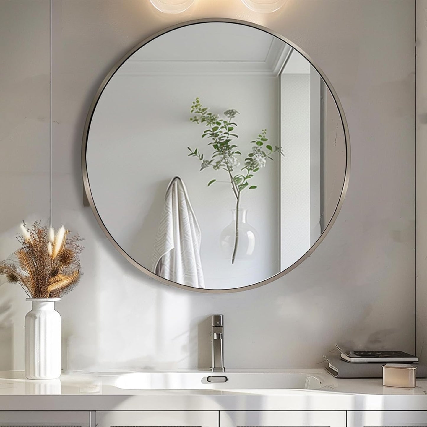 Sunniry Black Round Mirror, Round Mirror 24 inch, Black Circle Mirrors Matte Metal Frame, Wall Mounted Mirrors for Living Room, Bathroom, Wall, Entryway.