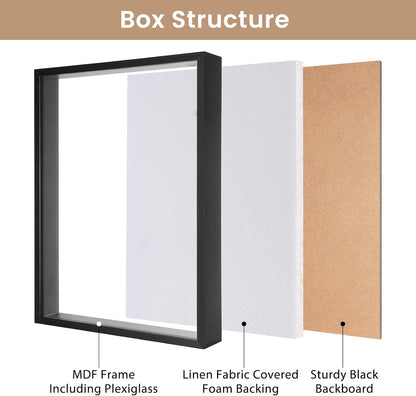 Califortree 8x8 Shadow Box Frame with Soft Linen Back - Push Pins Included, Memory Box Display Case for Flower, Tickets and 3D Items, Black
