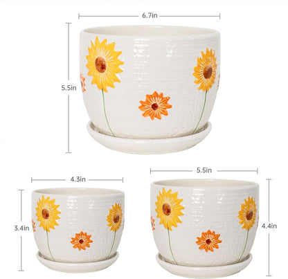 Ton Sin Grey Flower Pots, Texture Planter for Indoor Plants Set of 3 Ceramic Flower Pots with Saucer, Cute Garden Pots Succulent Pots, 6.75/5.6/4.2 Inch, Indoor Outdoor Home Garden Decor