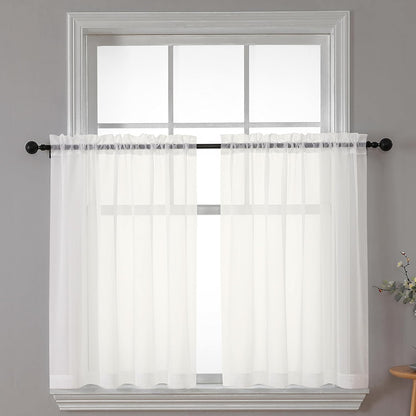 Chyhomenyc Sheer White Valances for Windows 2 Pack, Small Window Curtains for Living Room Bathroom Cafe Laundry Basement, Modern Top Dual Rod Pocket Voile Curtain, 42W x 14L inches, White - Colors C