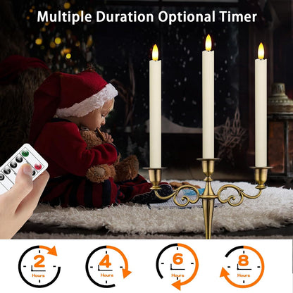 KSWING Upgraded Real Wax Short LED Flameless Taper Candles with Remote, 6 PCS White Candlesticks Battery Operated 3D Flickering - 6" Realistic Fake Candle Sticks for Home/Wedding/Fireplace Xmas Decor