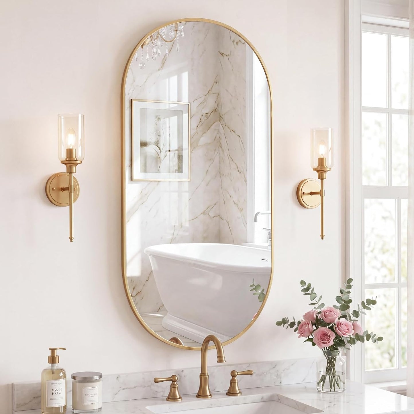 Sweetcrispy 20"x30" Arched Gold Bathroom Mirrors for Wall, Bathroom Mirrors for Over Sink, Metal Framed with HD Shatter-Proof Glass for Entryway, Living Room, Bedroom