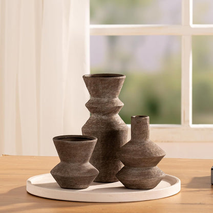 Ceramic Vase Home Table Decor - Flower Vase Set of 3 Living Room Kitchen Decorations Farmhouse Modern Rustic Vases Decorative Centerpiece for Shelf Bedroom Office Bathroom Dining Coffee Desk
