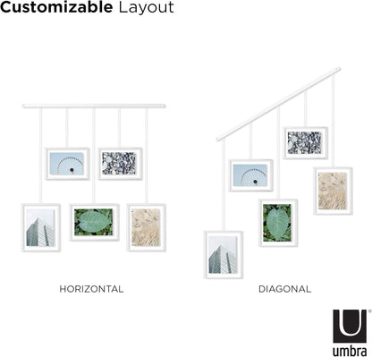 Umbra Exhibit Picture Frame Gallery Set, Adjustable Wall Collage Displays Nine Photos (Four 5x7" and Five 8x10"), Set of 9, Black