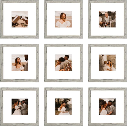 12x12 Picture Frame Set of 9, Display Pictures 8x8 with Mat or 12x12 without Mat, Multi Collage Gallery Square Photo Frames for Wall or Tabletop, Black