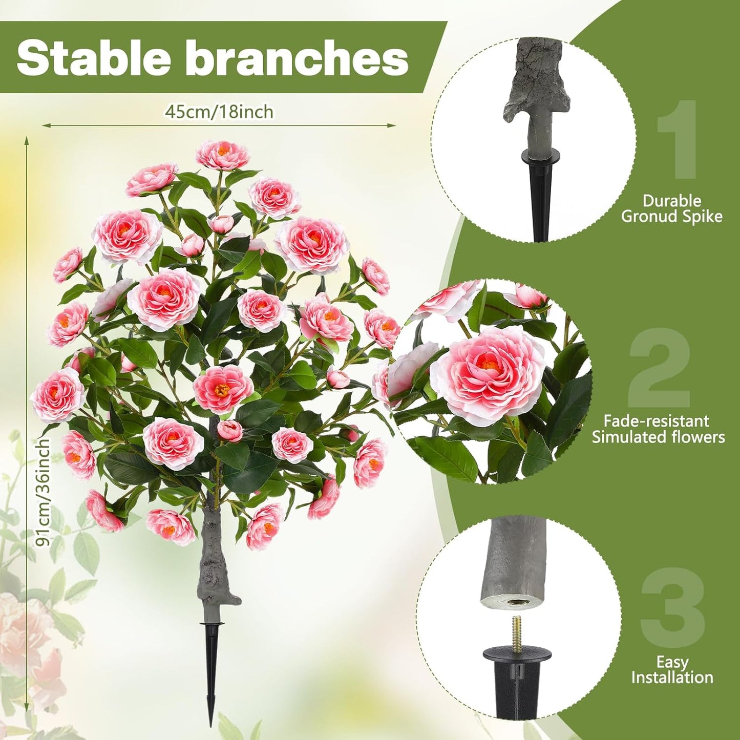 Lunmon 2 Pack 3ft Artificial Camellia Plants Tree 36" Faux Camellia Flower with Spike UV Resistant Realistic Fake Floral Blooming Bush for Indoor Outdoor Front Door Porch Backyard Garden, Purple